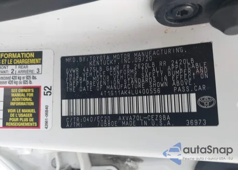 2020 Toyota Camry Se Nightshade Edition from USA, damaged, VIN 4T1G11AK4LU400556